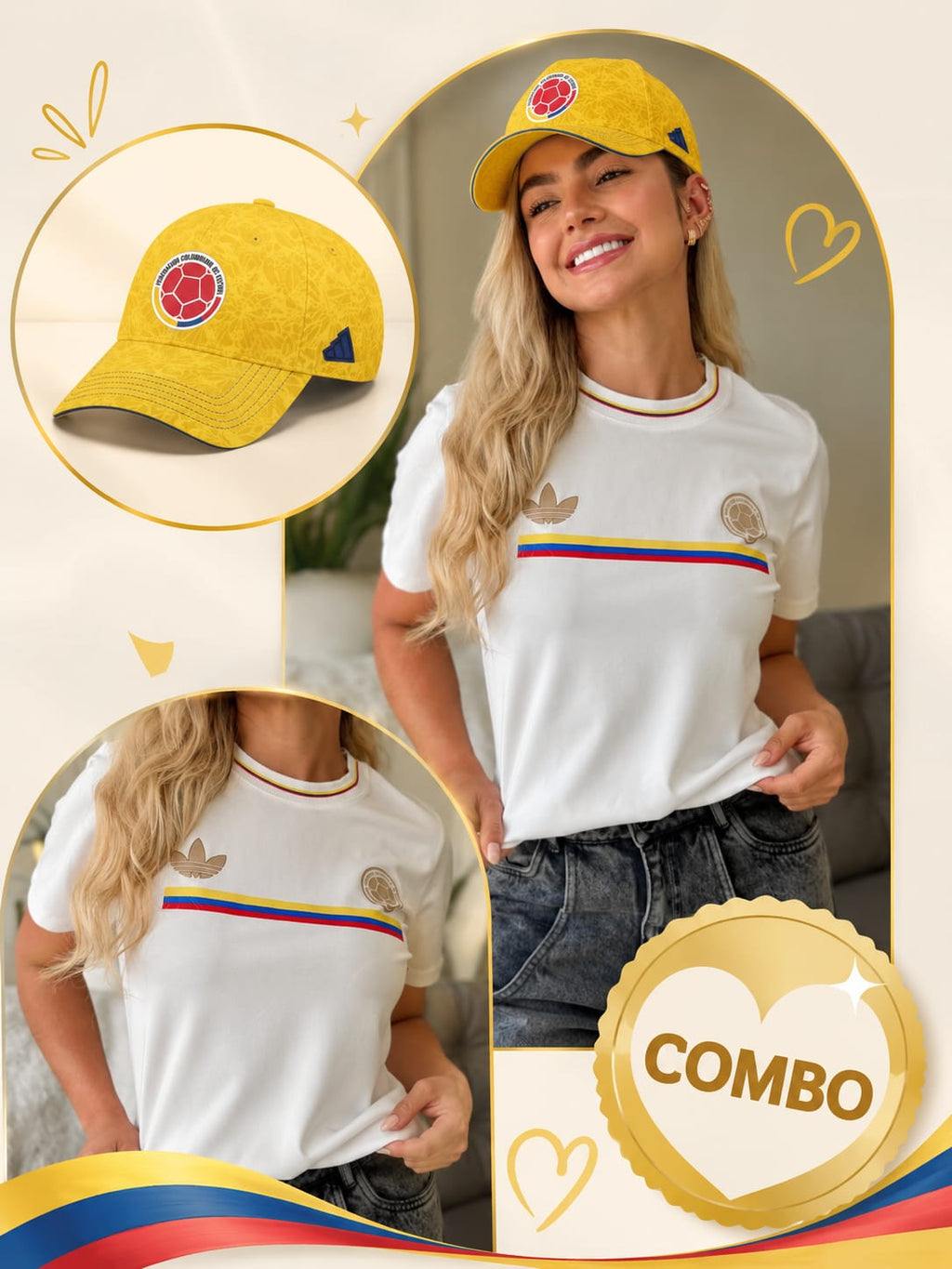CAMISETA DE COLOMBIA CLÁSICA + GORRA DE COLOMBIA AMARILLA